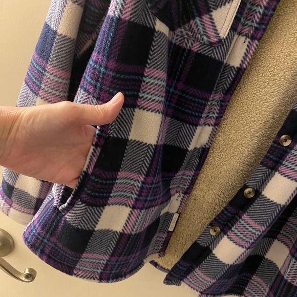 Soho Apparel Purple Plaid Sherpa Lined Shacket Cozy Winter Jacket Medium - Picture 10 of 16
